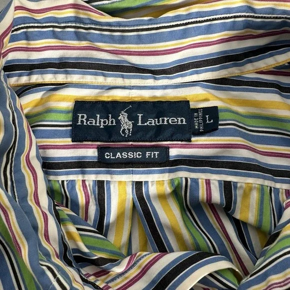 Ralph Lauren Mens Button Shirt XXL Vintage Bright Stripes Tagged L - Picture 3 of 7